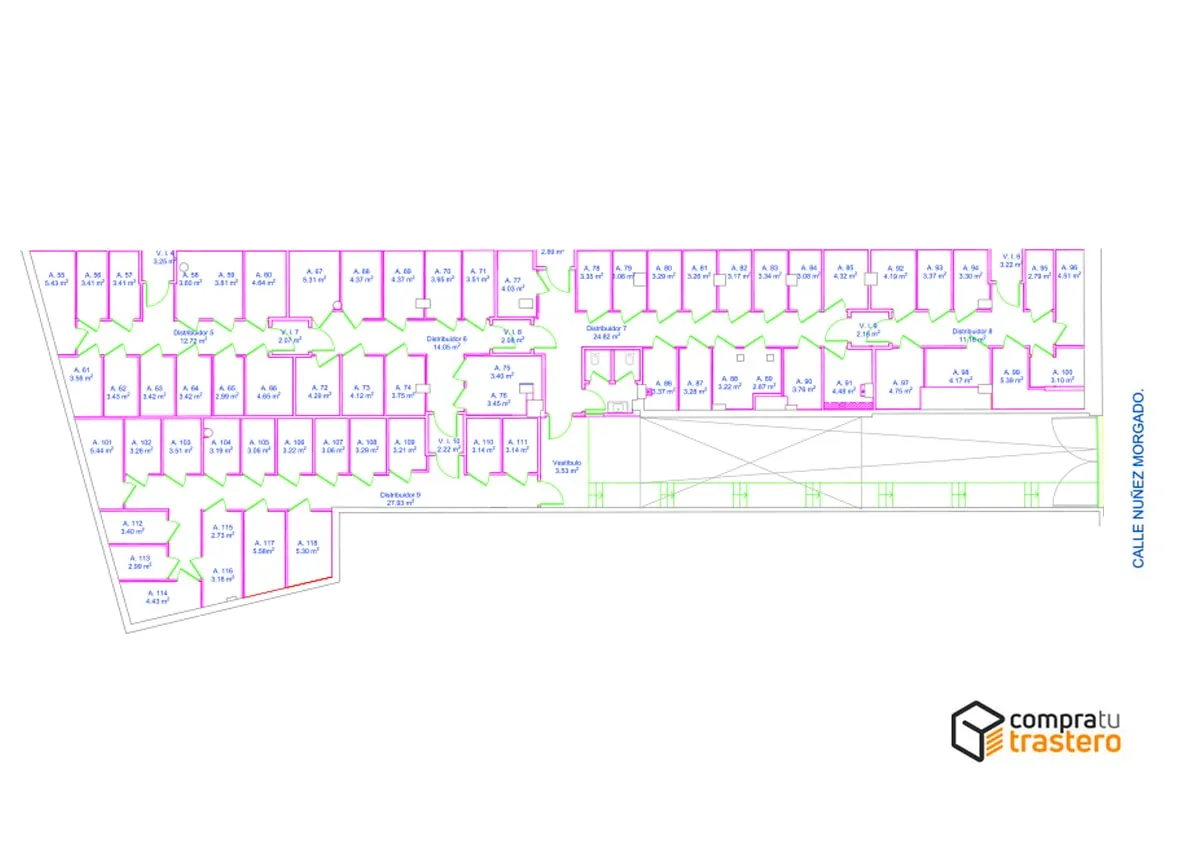 Plano de distribuci&oacute;n de 118 trasteros en N&uacute;&ntilde;ez Morgado 5, Chamart&iacute;n, Madrid